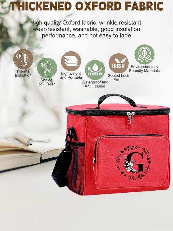 Letter Pattern Lunch Bag, Waterproof Insulated Lunch Bag, Leakproof Lunch Box Handbag for Women & Men, Lunch Storage Bag for Home Office Camping Picnic