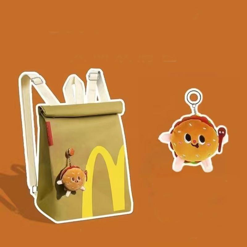 McDonald's Retro Large Capacity Backpack Canvas Backpack Can Be Matched with Hamburger Fries Keychain