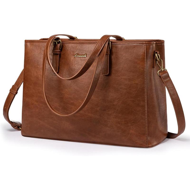 Laptop Bag, 15.6 Inch Womens Vegan Leather Computer Briefcase, Professional Office Work Tote, Waterproof Laptop Purse, Brown