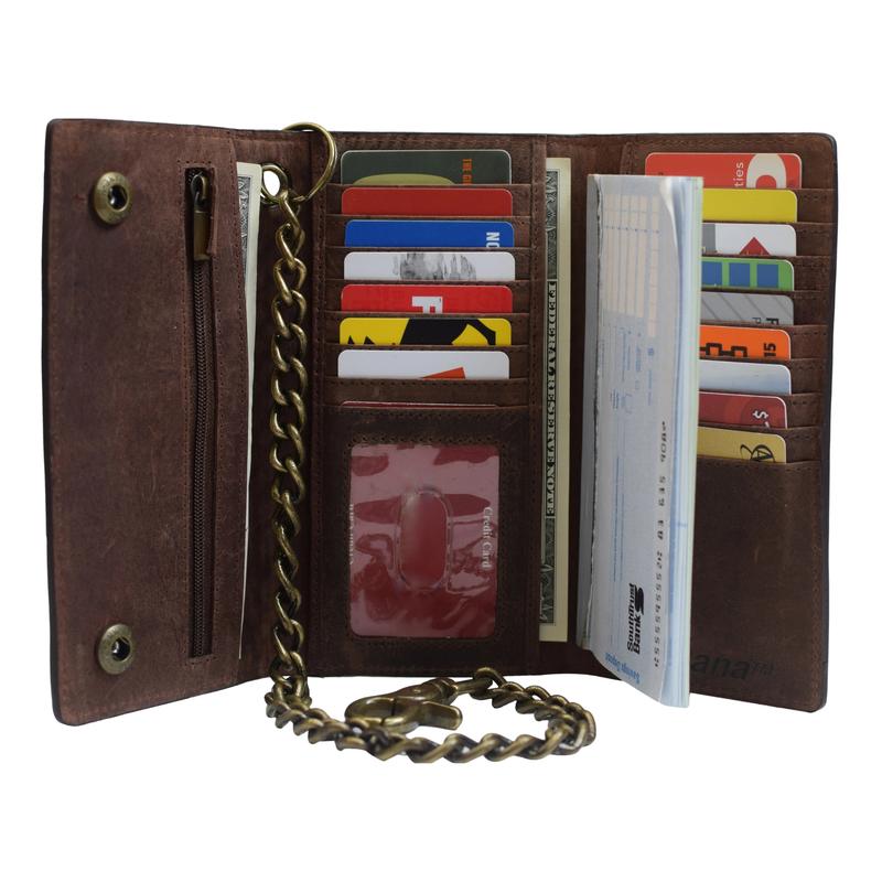 Long Style Vintage Leather RFID Blocking Tri-fold Wallet