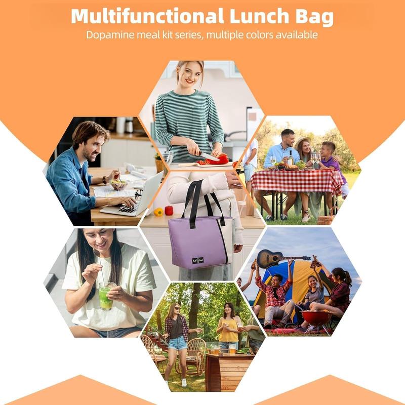 Lunch Bag for Women Men, Reusable Lunch Tote Lunch Box, Large Capacity Leakproof Lunch Tote Bags with Front Pocket for Work Office Picnic or Travel (Black)