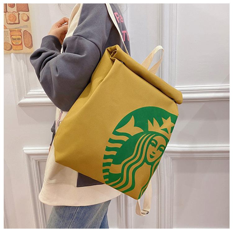 McDonald's Backpack Fun Backpack Women's Canvas large capacity cartoon French fries bag Travel crossbody bag Starbucks KFC bag Double backpack schoolbag