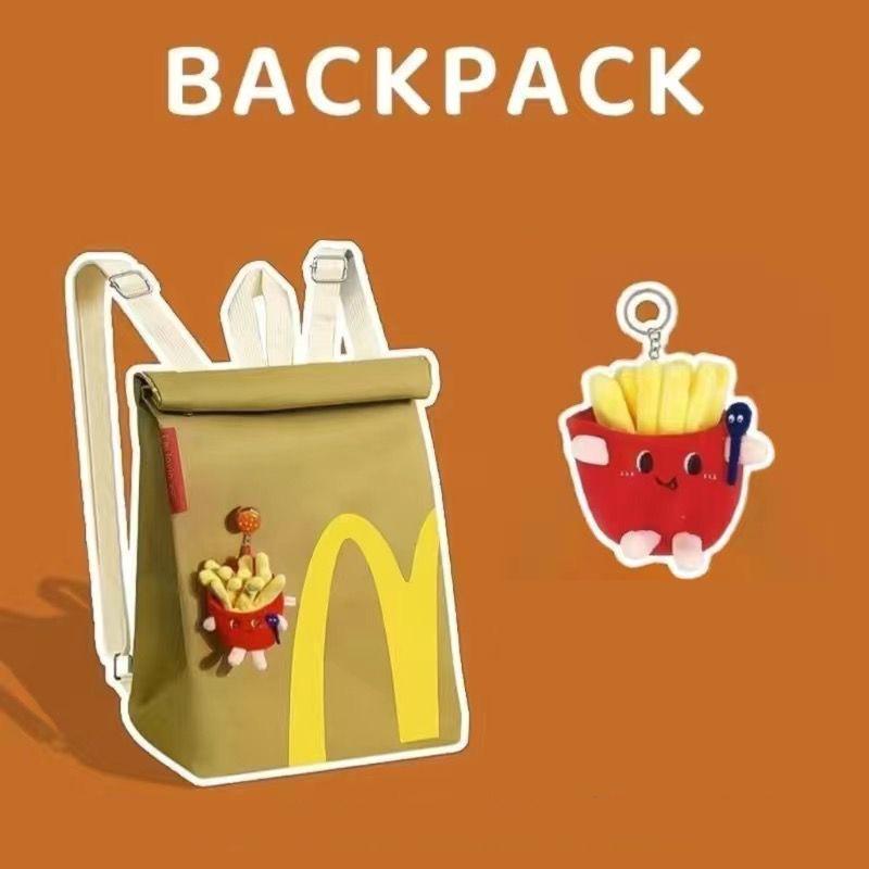 McDonald's Retro Large Capacity Backpack Canvas Backpack Can Be Matched with Hamburger Fries Keychain