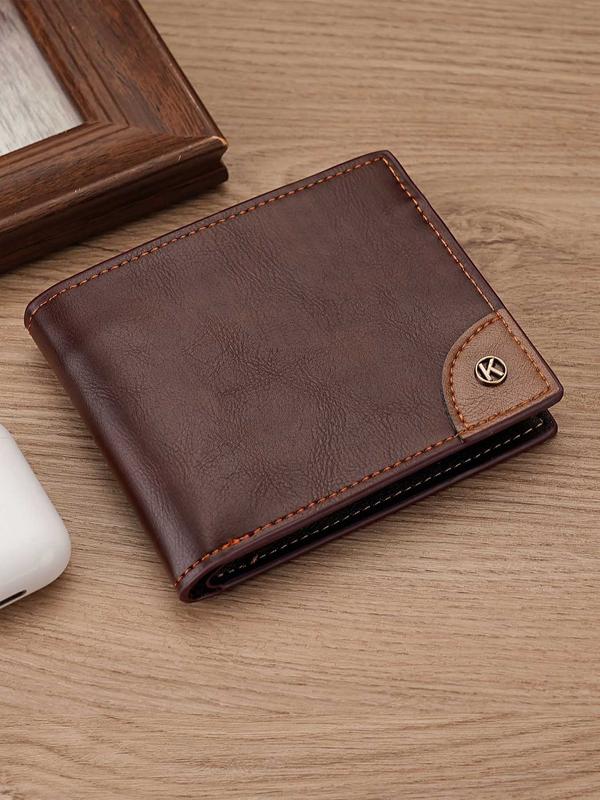 Men's Simple Plain Pu Leather Zipper Short Wallet, Casual Business Card Holder, Trendy Card Slots Wallet for Men As Gift