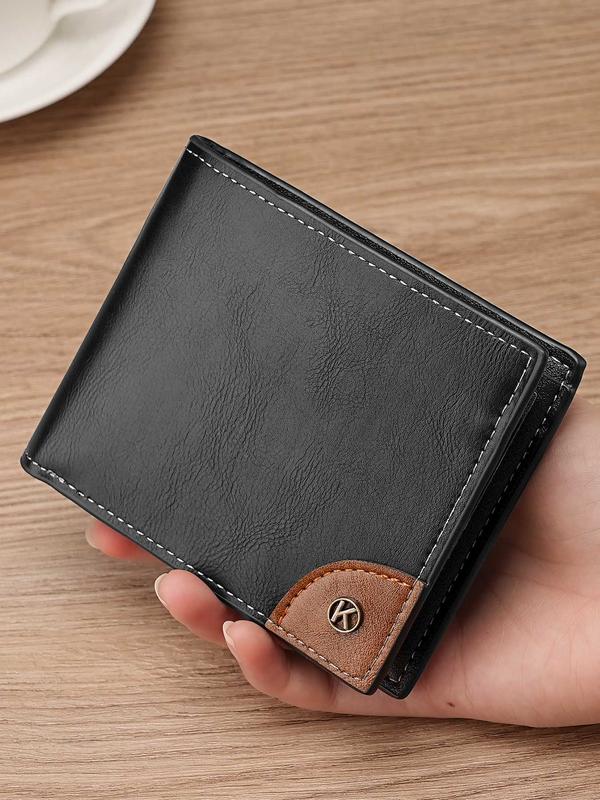 Men's Simple Plain Pu Leather Zipper Short Wallet, Casual Business Card Holder, Trendy Card Slots Wallet for Men As Gift