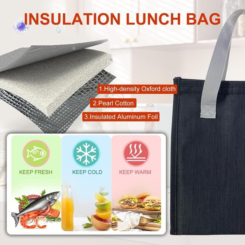 Minimalist Lunch Bag, Reusable Insulated Lunch Bag for Women Men Lunch Box Container Leakproof Simple Bento Lunch Tote Adults Lunch Cooler Bag for Work Office Picnic or Travel (Black)