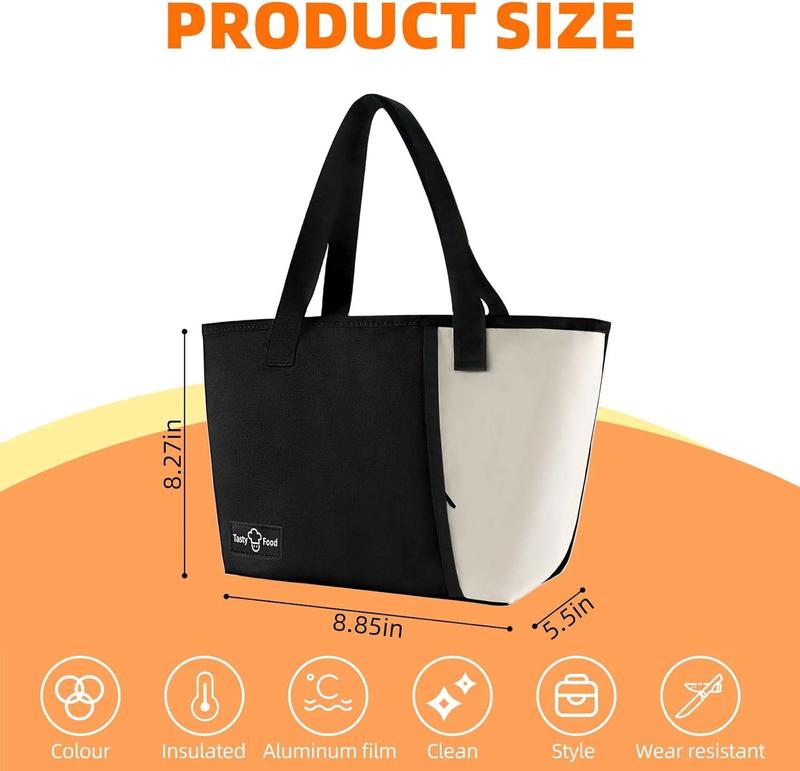 Lunch Bag for Women Men, Reusable Lunch Tote Lunch Box, Large Capacity Leakproof Lunch Tote Bags with Front Pocket for Work Office Picnic or Travel (Black)