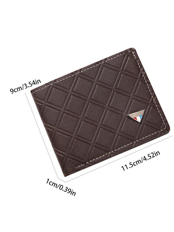 Men's Casual Plain Pu Leather Short Wallet, Plaid Textured Business Card Holder, Boys Daily Use Bifold Wallet for Birthday Gift, Casual Trendy Versatile High-quality Daily Wallet