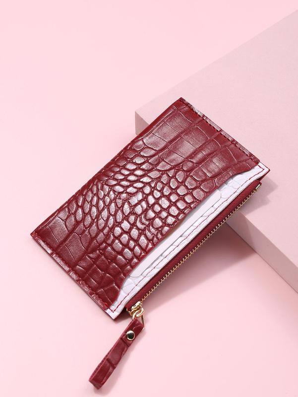 Women's Elegant Plain Crocodile Pattern Zipper Card Holder, Casual Pu Leather Texture Coin Purse, Fashion Versatile Hand Wallet for Daily Use