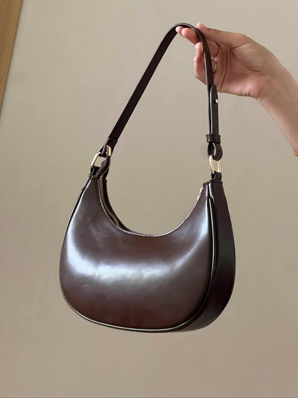 Solid Color Hobo alf Moon Bag for Women, Summer 2024 New Fashionable All-match Underarm Bag for Daily Used, Pu Leather Crossbody Bag for Party, Dating, Back To School Bag, Fall Outfits, Fall Freshness