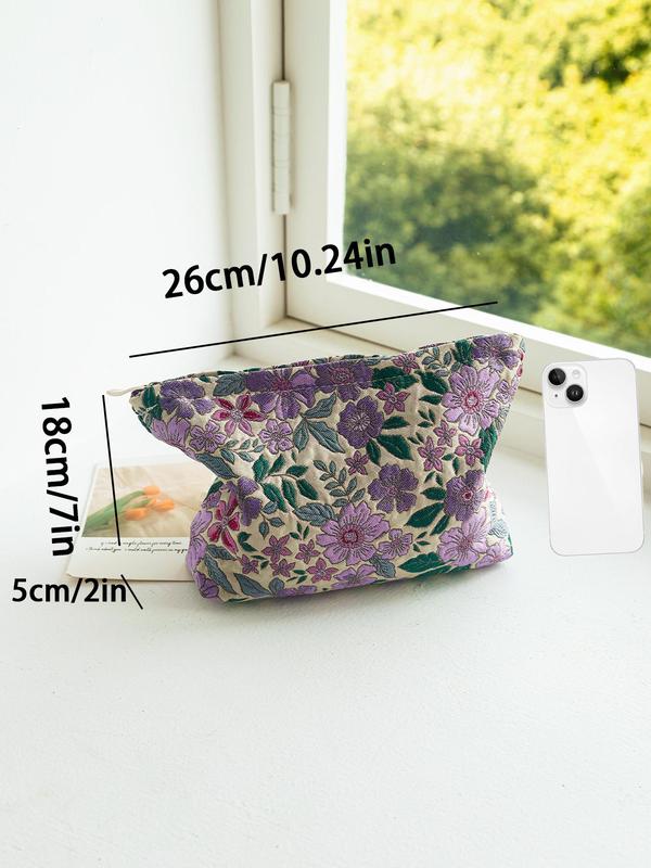 Floral Pattern Makeup Bag, Large Cosmetic Storage Bag for Summer, Travel Essentials, Portable Makeup Organizer Pouch, Versatile Skincare Storage Bag