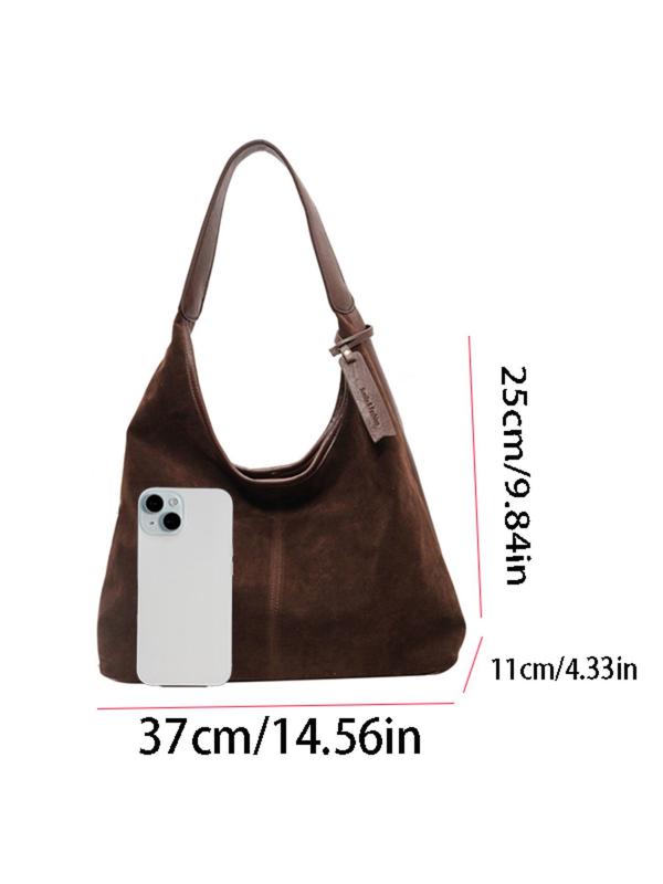 Women's Solid Color Suede Shoulder Bag, 2024 New Style Fashionable Casual Versatile Underarm Bag for Daily Travel Work Commute, Trendy All-match Commuter Bag