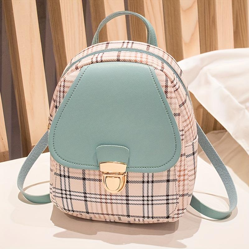 Plaid Backpack With Adjustable Straps, Cute Small Backpack, Zipper Casual Shoulder Bag, Mobile Casual Phone Bag, Lipstick Bag, Key Bag