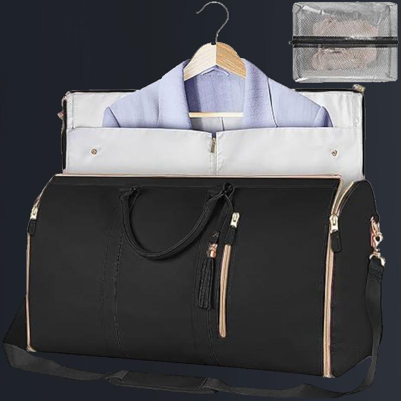 Large-Capacity Portable Foldable Travel Bag with Shoe Pouch - Leather Garment Bag for Travel - 2 in 1 Hanging Suitcase Duffle Bag - Gifts for Travel