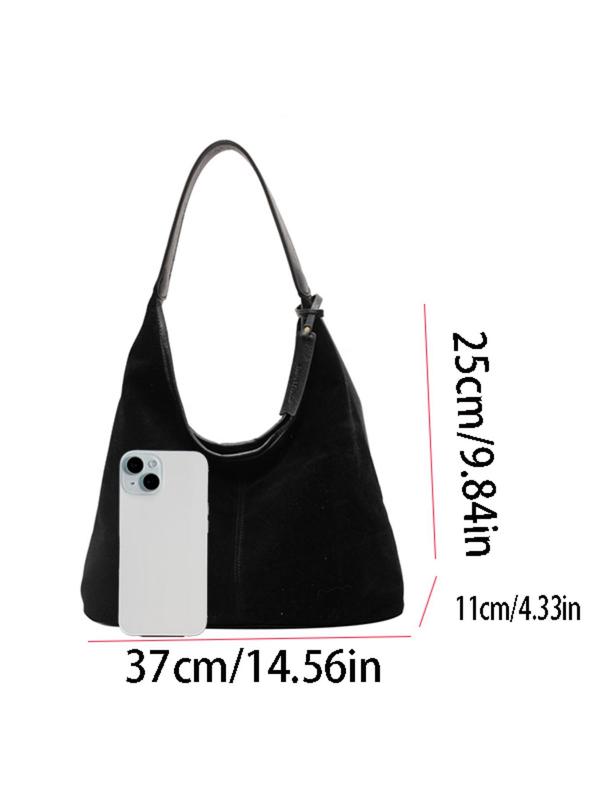 Women's Solid Color Suede Shoulder Bag, 2024 New Style Fashionable Casual Versatile Underarm Bag for Daily Travel Work Commute, Trendy All-match Commuter Bag