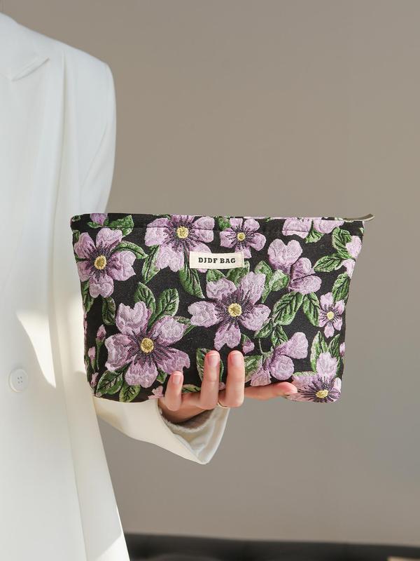 Floral Pattern Makeup Bag, Large Cosmetic Storage Bag for Summer, Travel Essentials, Portable Makeup Organizer Pouch, Versatile Skincare Storage Bag