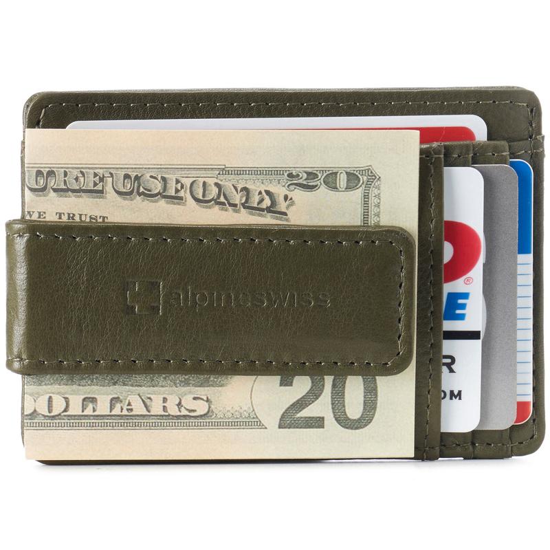 Alpine Swiss Harper Mens RFID Slim Money Clip Front Pocket Wallet Minimalist Leather ID Card Holder