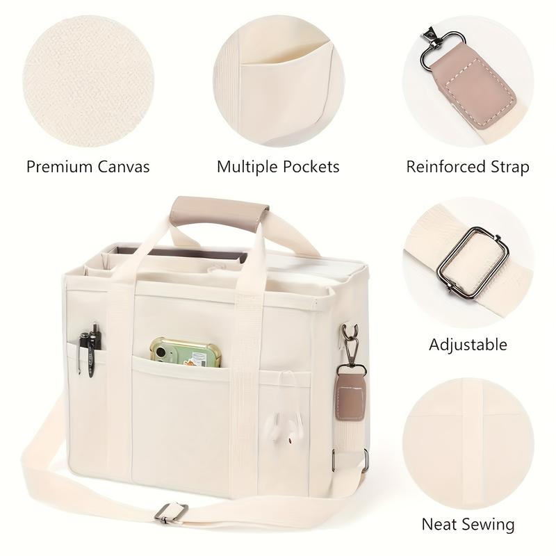 Large Capacity Multi-Pocket Shoulder Bag with Compartment, Multifunctional Tote, Durable Handle, Beige