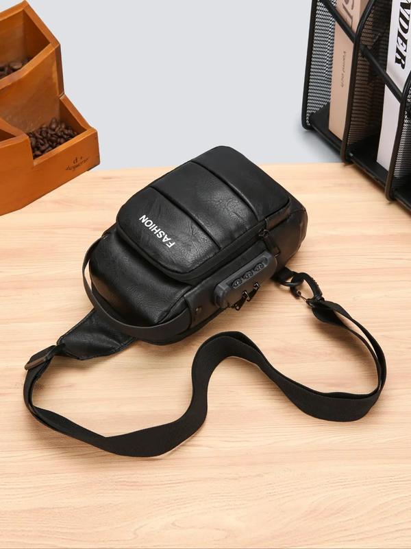 Men's Casual Letter Label Decorated Zipper Belt Bag, Fashionable Large Capacity Chest Bag with USB Port, Trendy Versatile Sling Bag for Daily Used