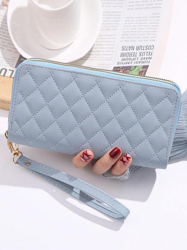 Black Friday Trends Women's Solid Color Long Wallets for Women, Minimalist Argyle Quilted Wallet, Fashion Rhombus Embossed Zipper Design Card Holder