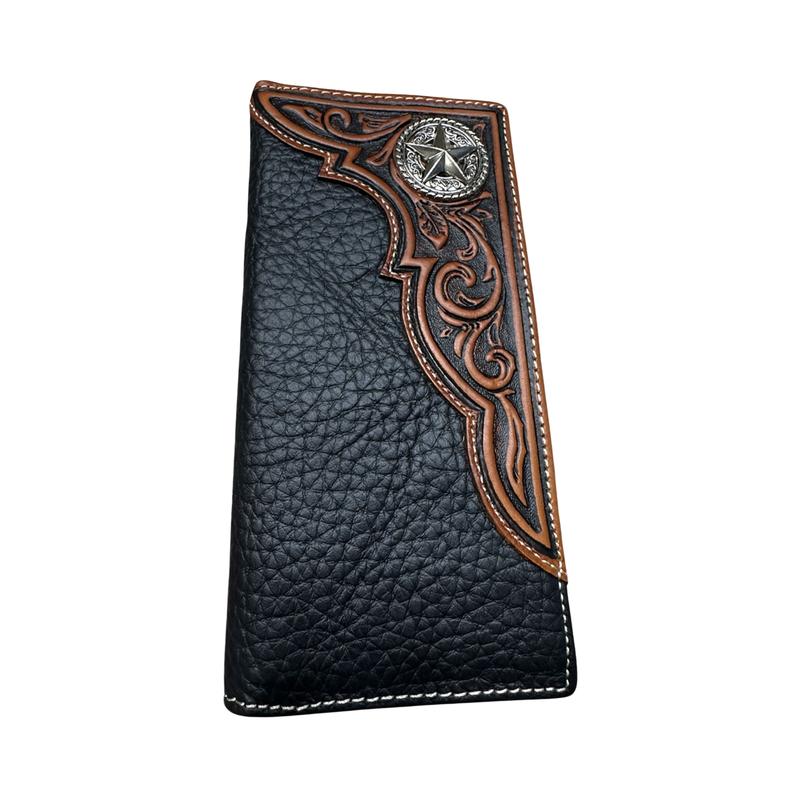 Western Stakes Leather Long Wallet Floral Embossed Tooled Bi Fold Soft Leather Texas Lonestar Concho Checkbook Style Cowboy Hand Crafted High End Mens Wallets Leather Gifts For Men tiktok viral