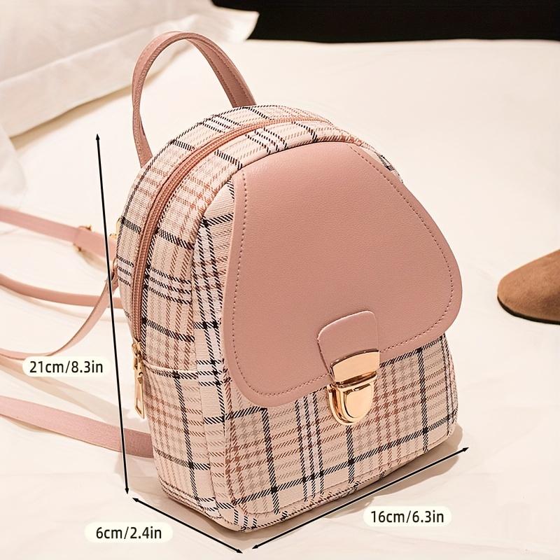 Plaid Backpack With Adjustable Straps, Cute Small Backpack, Zipper Casual Shoulder Bag, Mobile Casual Phone Bag, Lipstick Bag, Key Bag