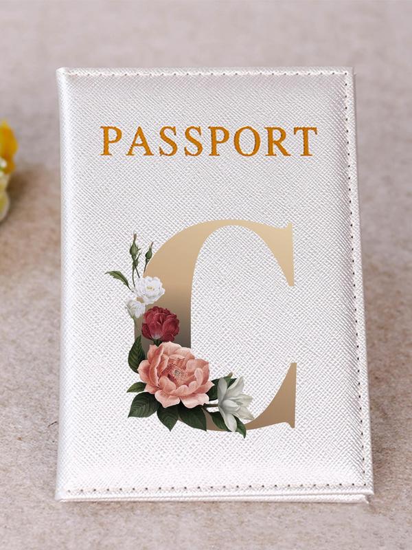 Floral & Letter Pattern Passport Holder, Lightweight Foldable Travel Passport Wallet Case, Unisex Id & Card Protector Cover for Holidays and Everyday Use