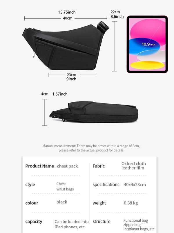 Men's Casual Plain Zipper Belt Bag, Fashionable Chest Bag for Daily Used, Casual Trendy Versatile High-quality Daily Commuting Bag