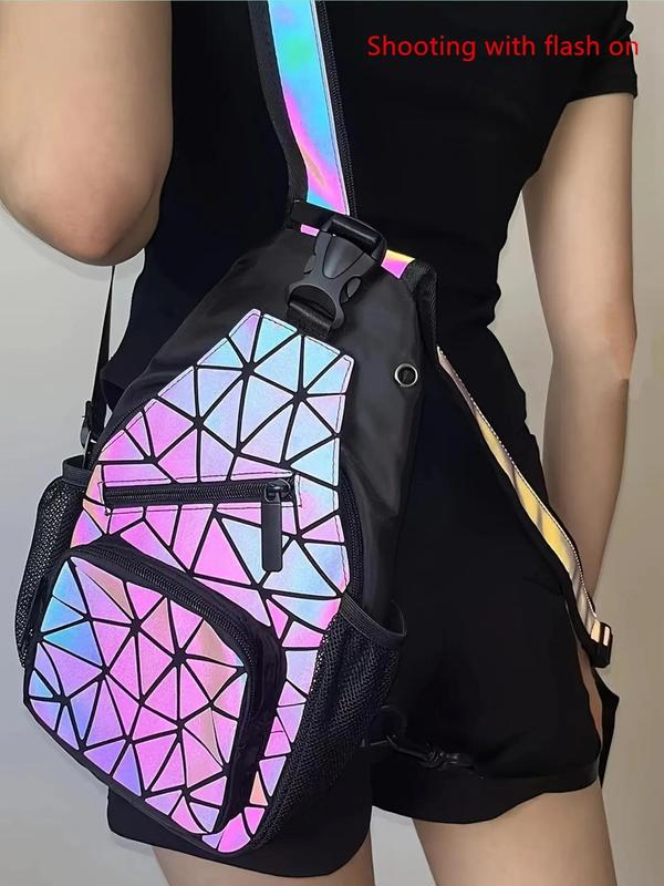 Fashionable Geometric Pattern Flash Display Fanny Pack, Casual Versatile Zipper Backpack for Women & Men, Trendy All-match Sling Bag for Daily Use