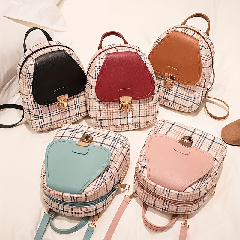 Plaid Backpack With Adjustable Straps, Cute Small Backpack, Zipper Casual Shoulder Bag, Mobile Casual Phone Bag, Lipstick Bag, Key Bag