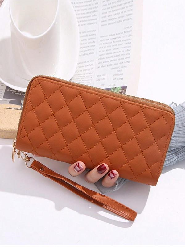 Black Friday Trends Women's Solid Color Long Wallets for Women, Minimalist Argyle Quilted Wallet, Fashion Rhombus Embossed Zipper Design Card Holder