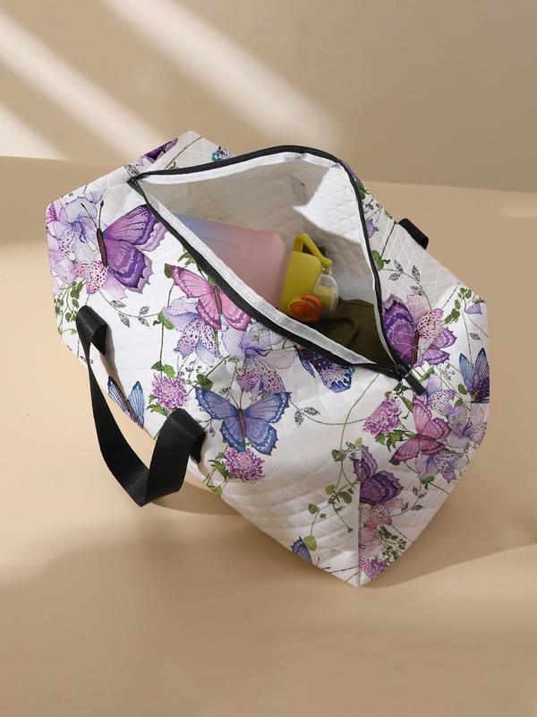 Floral & Butterfly Pattern Duffle Bag, Large Capacity Travel Bag, Portable Overnight Bag, Fashionable Travel Bag for Women & Men