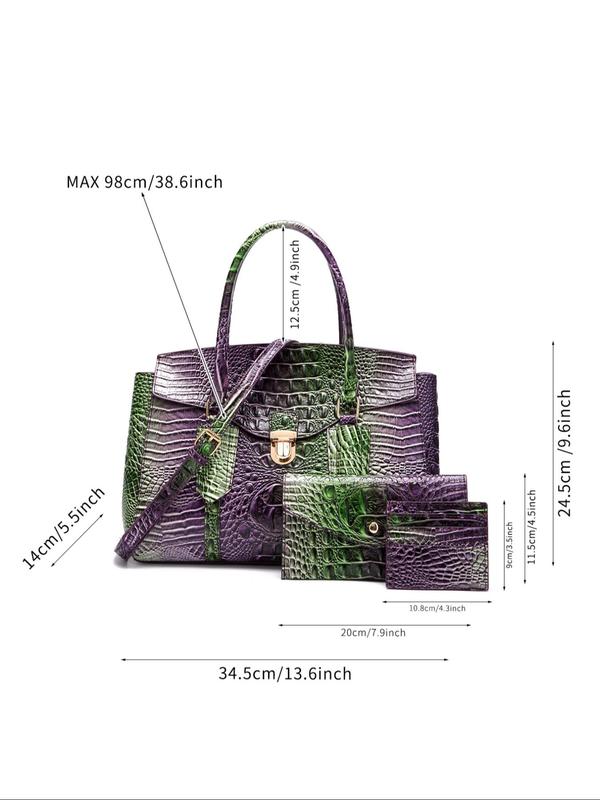 Fashionable Crocodile Embossed Handbag & Long and Short Wallet Set, Large Capacity Shoulder Bag Set, Casual Trendy Versatile High-quality Daily Commuting Bag Set for Women