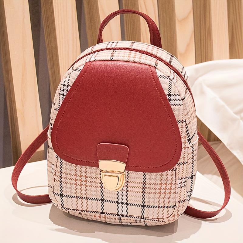 Plaid Backpack With Adjustable Straps, Cute Small Backpack, Zipper Casual Shoulder Bag, Mobile Casual Phone Bag, Lipstick Bag, Key Bag