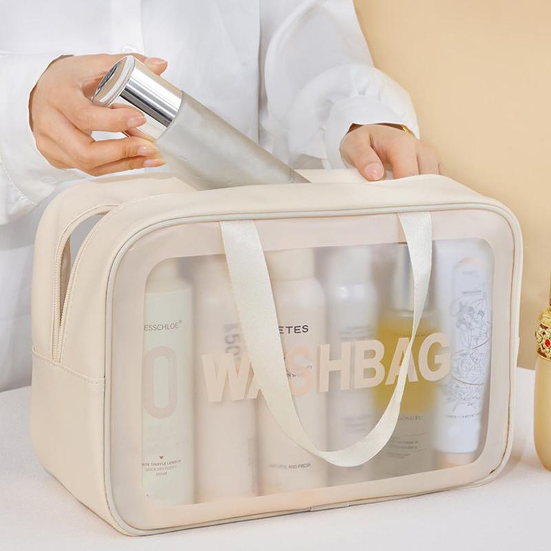 Large Capacity Semi Transparent Toiletry & Makeup Bag, Portable Travel Cosmetic Bag, Multifunctional Bath & Swimming Storage Bag, Christmas Gift