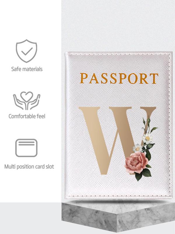 Floral & Letter Pattern Passport Holder, Lightweight Foldable Travel Passport Wallet Case, Unisex Id & Card Protector Cover for Holidays and Everyday Use