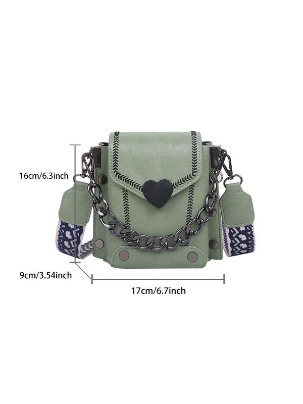 Fashion Chain Decorated Heart Decor Crossbody Bag, Simple Vintage Flap Shoulder Bag for Women, Casual Trendy Versatile High-quality Daily Commuting Bag, Girl Fashionable Shopping Bag, Luxury Designer bag