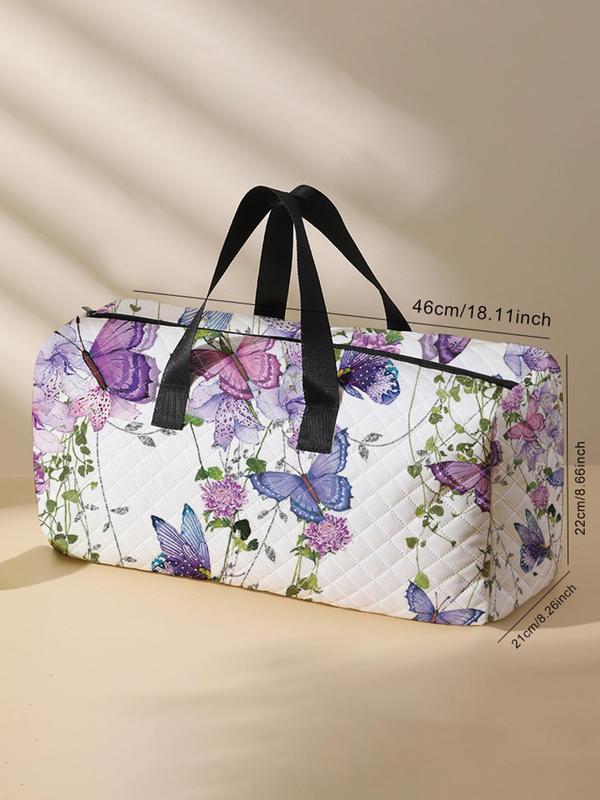 Floral & Butterfly Pattern Duffle Bag, Large Capacity Travel Bag, Portable Overnight Bag, Fashionable Travel Bag for Women & Men