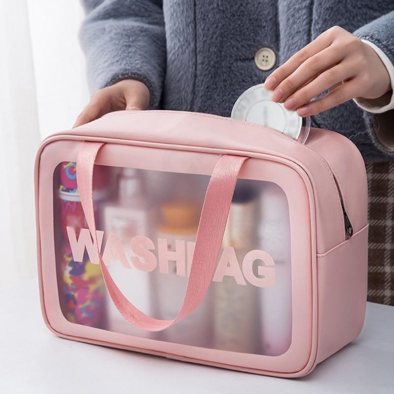 Portable Makeup Bag, 1 Count Large Capacity Travel Cosmetic Storage Bag, PVC Waterproof Toiletry Bag