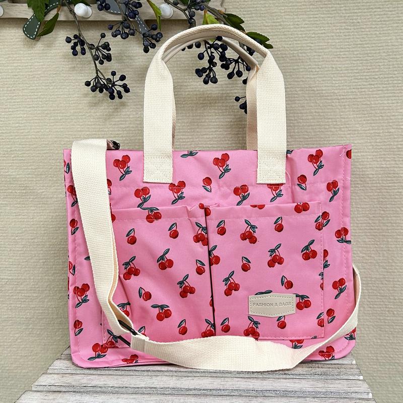 Summer Everything Tote Bag for Women - Daisy Flowret Cherry Pattern Work Bag, Makeup Bag, Everyday Bag - Trendy Versatile Work Tote Bag, Girl Large Beach Bags