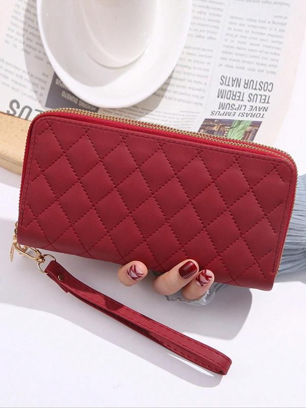 Black Friday Trends Women's Solid Color Long Wallets for Women, Minimalist Argyle Quilted Wallet, Fashion Rhombus Embossed Zipper Design Card Holder