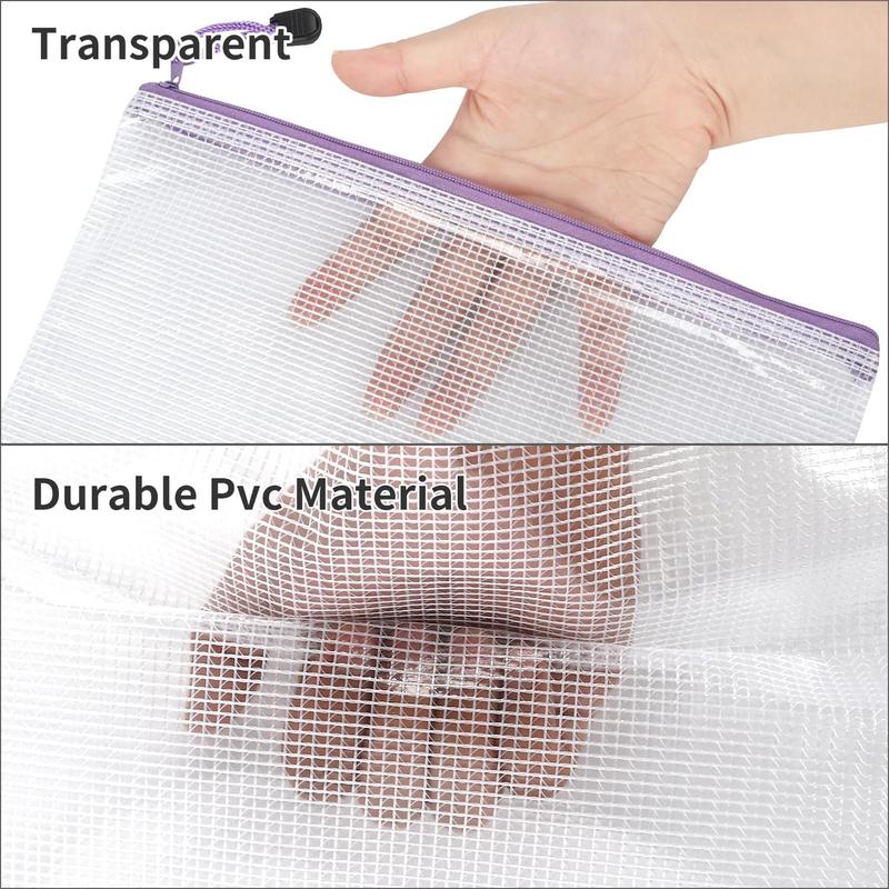 Mesh Zipper Pouch for Organization, Waterproof Zipper Pouches Colored PVC Travel Zipper Bags Clear Multipurpose Document Bags Suitable for Travel