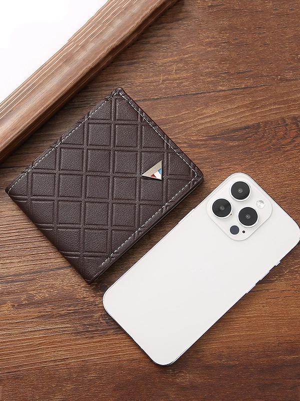 Men's Casual Plain Pu Leather Short Wallet, Plaid Textured Business Card Holder, Boys Daily Use Bifold Wallet for Birthday Gift, Casual Trendy Versatile High-quality Daily Wallet