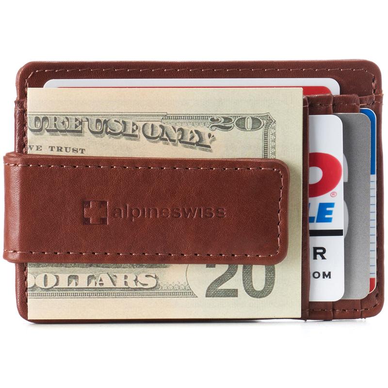 Alpine Swiss Harper Mens RFID Slim Money Clip Front Pocket Wallet Minimalist Leather ID Card Holder