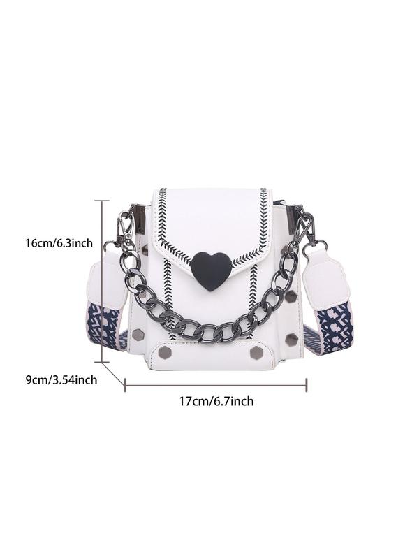 Fashion Chain Decorated Heart Decor Crossbody Bag, Simple Vintage Flap Shoulder Bag for Women, Casual Trendy Versatile High-quality Daily Commuting Bag, Girl Fashionable Shopping Bag, Luxury Designer bag