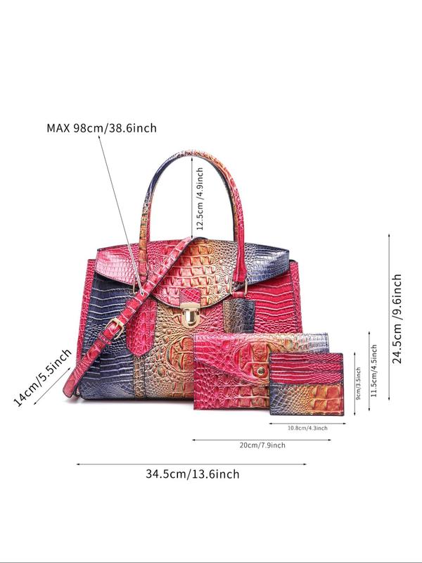 Fashionable Crocodile Embossed Handbag & Long and Short Wallet Set, Large Capacity Shoulder Bag Set, Casual Trendy Versatile High-quality Daily Commuting Bag Set for Women