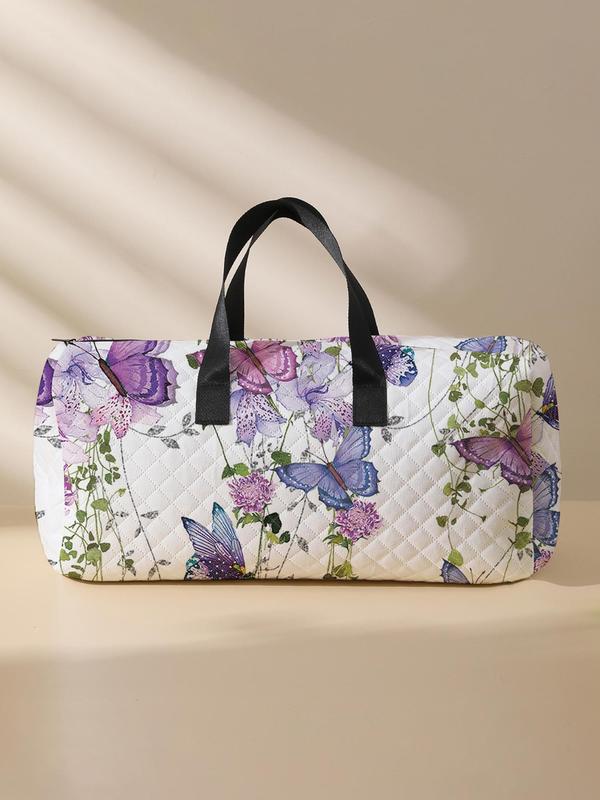 Floral & Butterfly Pattern Duffle Bag, Large Capacity Travel Bag, Portable Overnight Bag, Fashionable Travel Bag for Women & Men