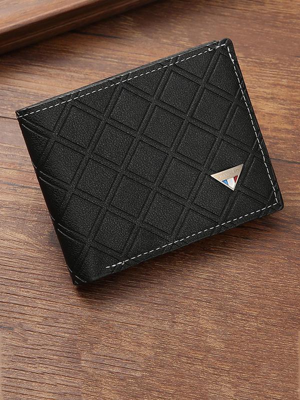 Men's Casual Plain Pu Leather Short Wallet, Plaid Textured Business Card Holder, Boys Daily Use Bifold Wallet for Birthday Gift, Casual Trendy Versatile High-quality Daily Wallet