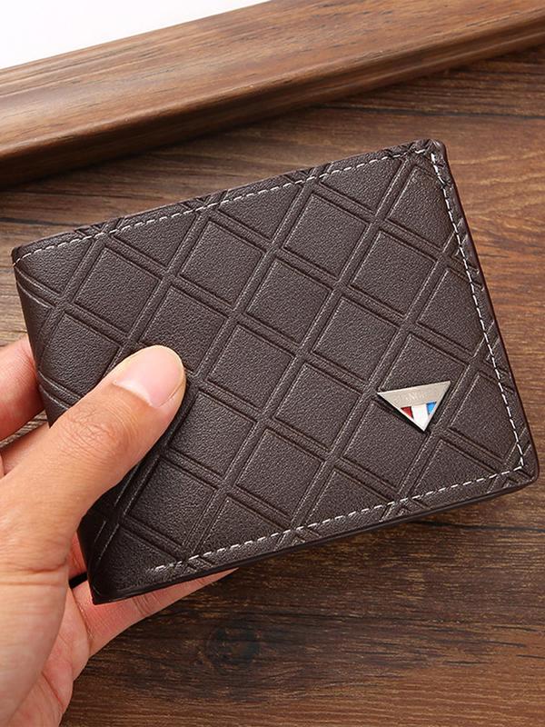 Men's Casual Plain Pu Leather Short Wallet, Plaid Textured Business Card Holder, Boys Daily Use Bifold Wallet for Birthday Gift, Casual Trendy Versatile High-quality Daily Wallet