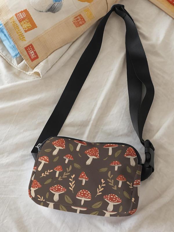 Mushroom Pattern Fanny Pack, Large Capacity Travel Organizer, Portable Travel Crossbody Bag, Casual and Stylish Crossbody Bag with Zipper Closure